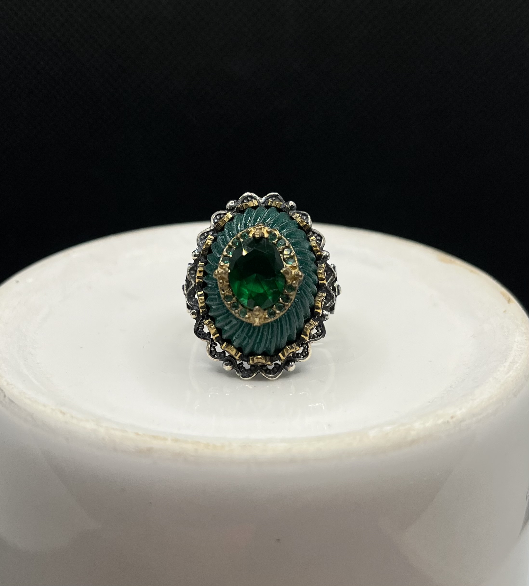 انگشتر نقره مردانه زمرد سبز عثمانی ظریف