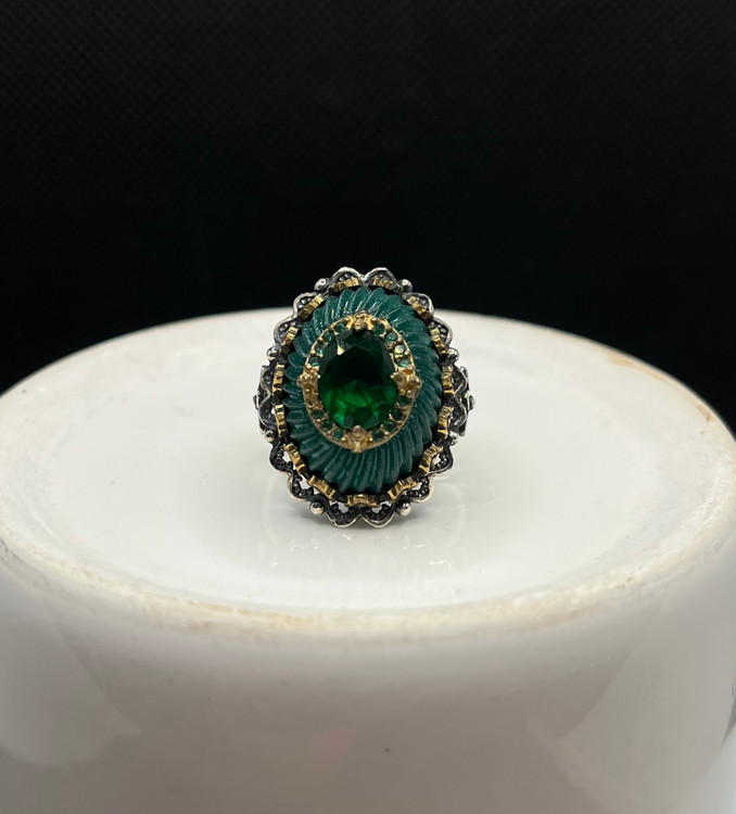 انگشتر نقره مردانه زمرد سبز عثمانی ظریف