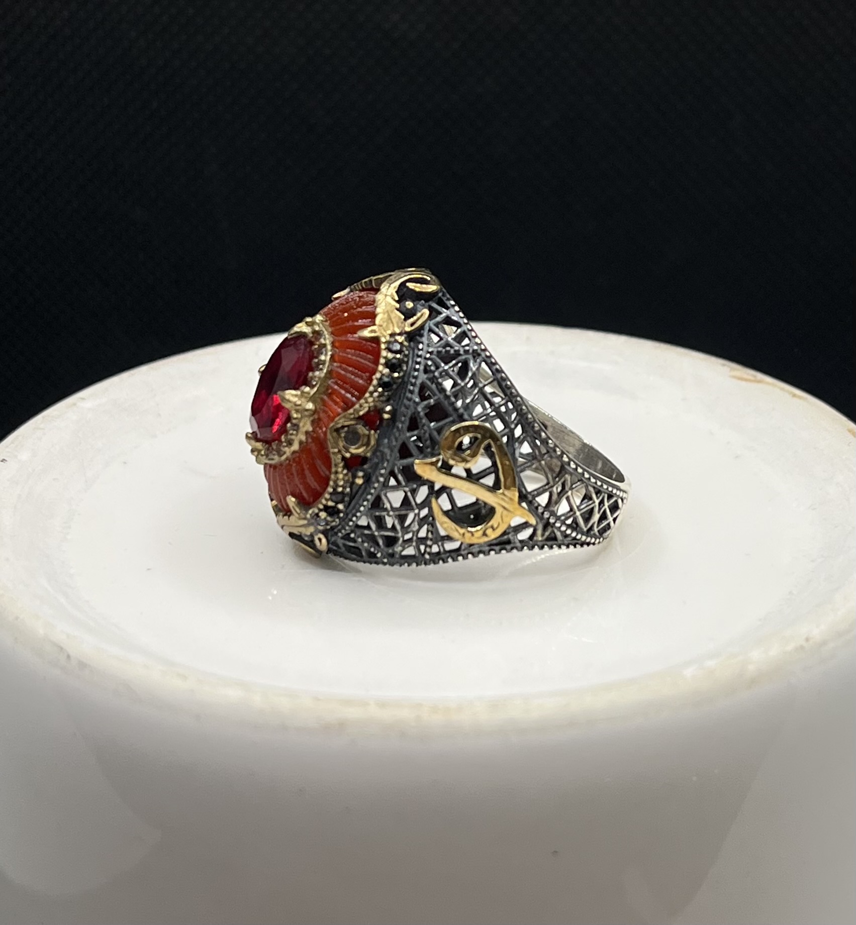 انگشتر نقره مردانه عثمانی ظریف یاقوت قرمز