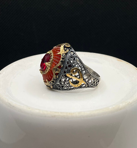 انگشتر نقره مردانه عثمانی ظریف یاقوت قرمز