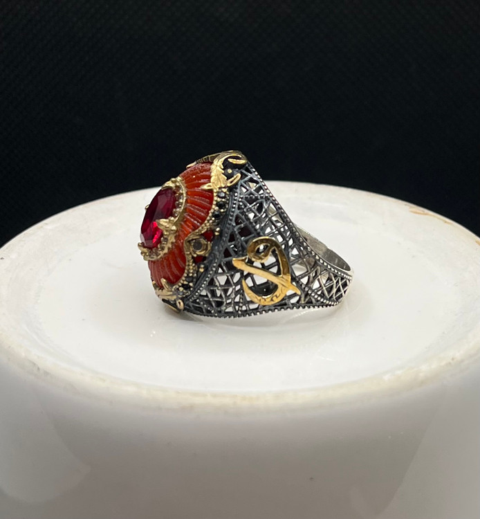 انگشتر نقره مردانه عثمانی ظریف یاقوت قرمز