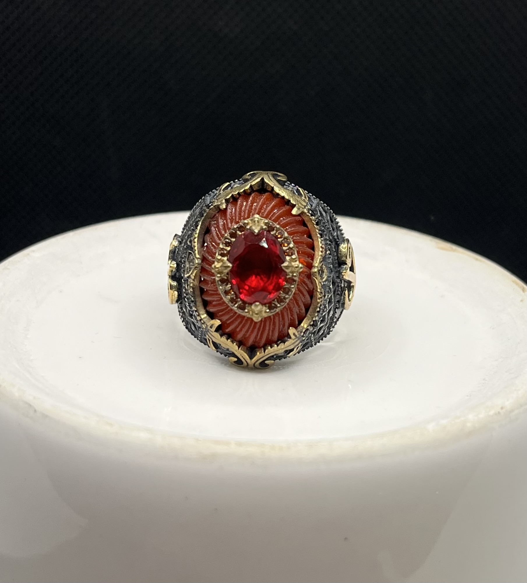 انگشتر نقره مردانه عثمانی ظریف یاقوت قرمز