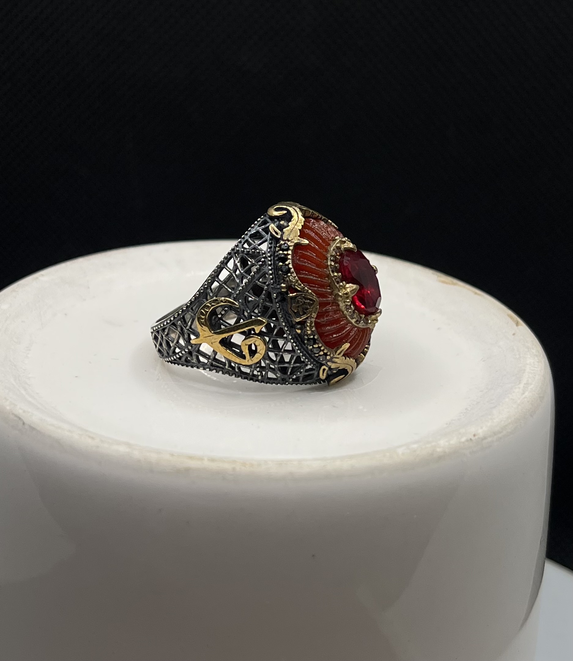 انگشتر نقره مردانه عثمانی ظریف یاقوت قرمز