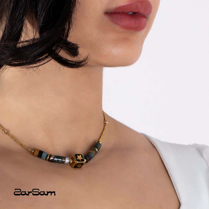 گردنبند ورق طلا زنجیر سنگ فلک