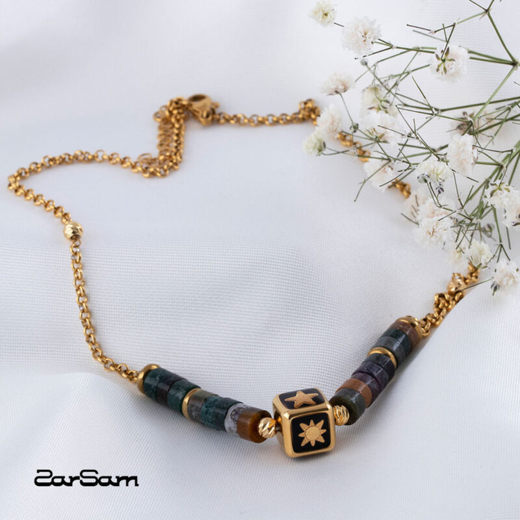 گردنبند ورق طلا زنجیر سنگ فلک