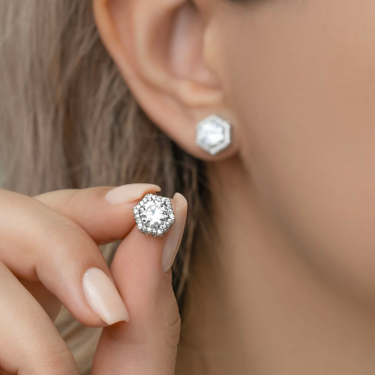 نیم ست نقره زنانه شش ضلعی نگین گرد