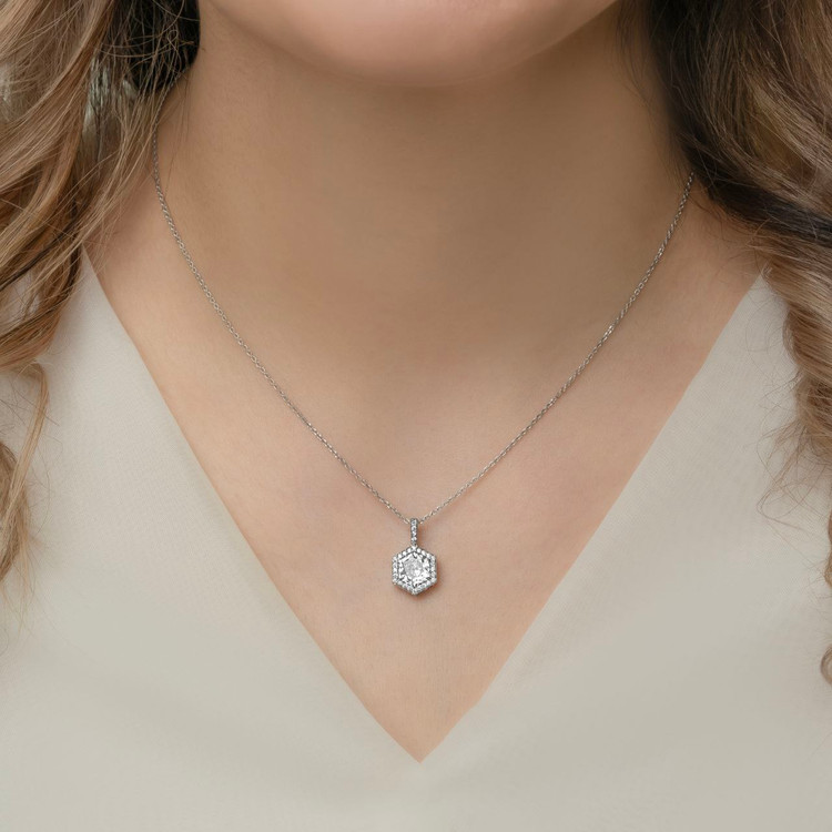 نیم ست نقره زنانه شش ضلعی نگین گرد