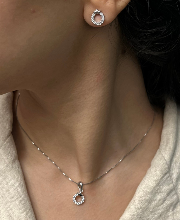 نیم ست نقره زنانه دایره ای دورنگین