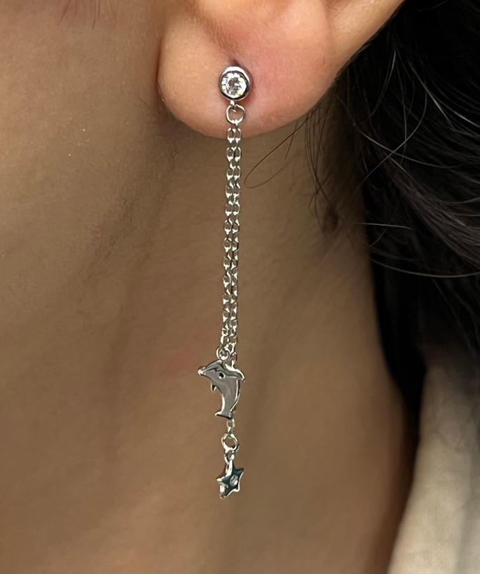 گوشواره نقره آویز دلفین