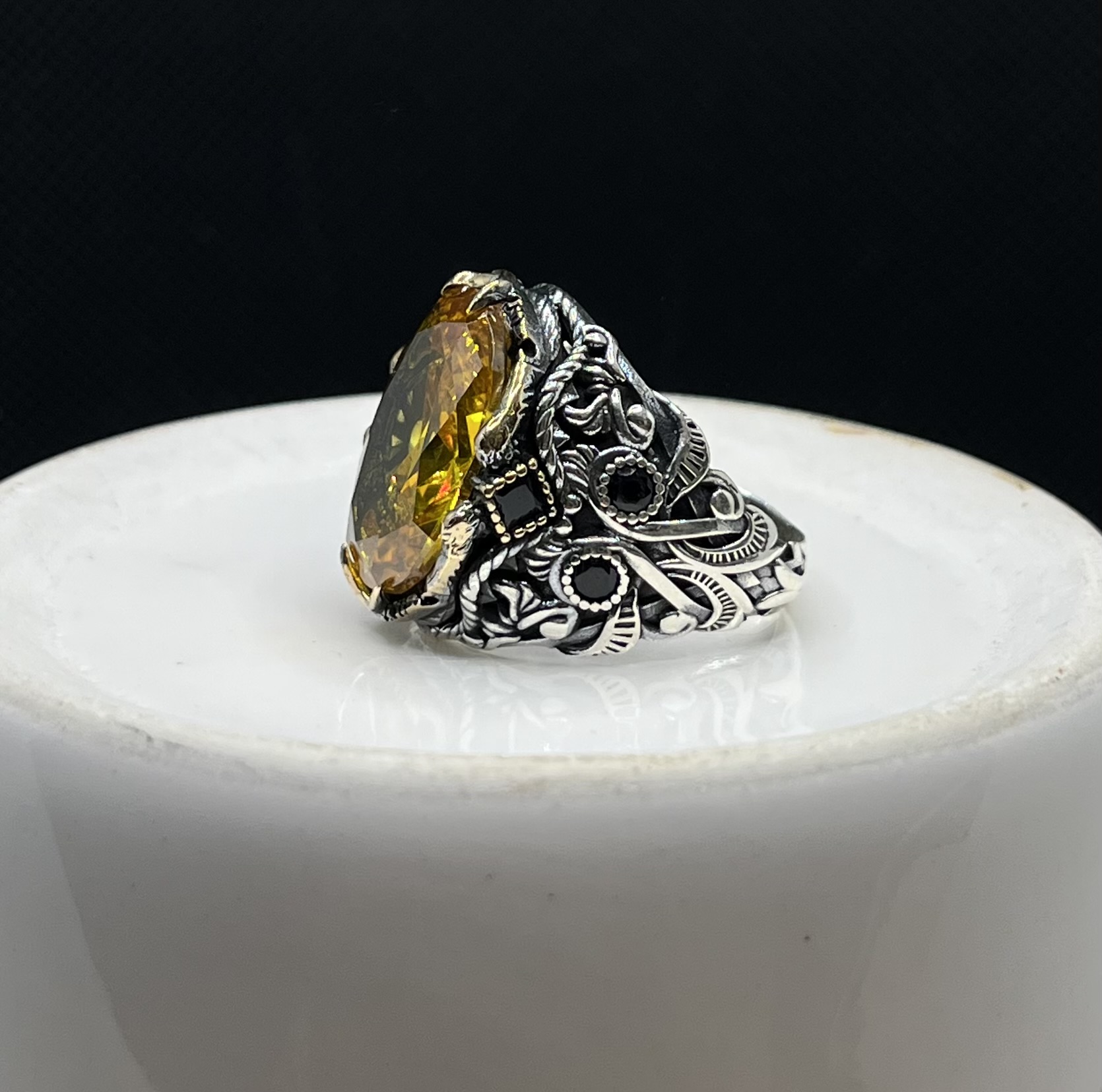 انگشتر نقره مردانه سیترین رکاب حکاکی