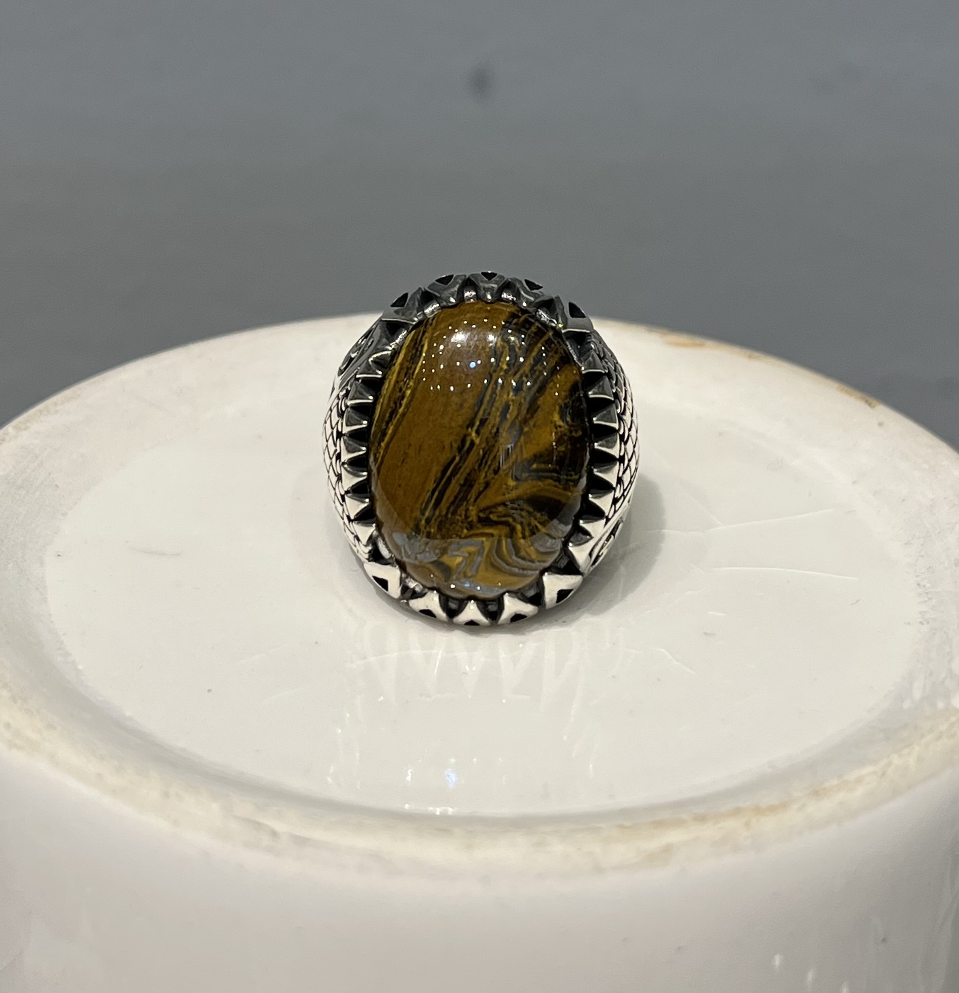 انگشتر نقره مردانه عقیق سلیمانی قهوه ای