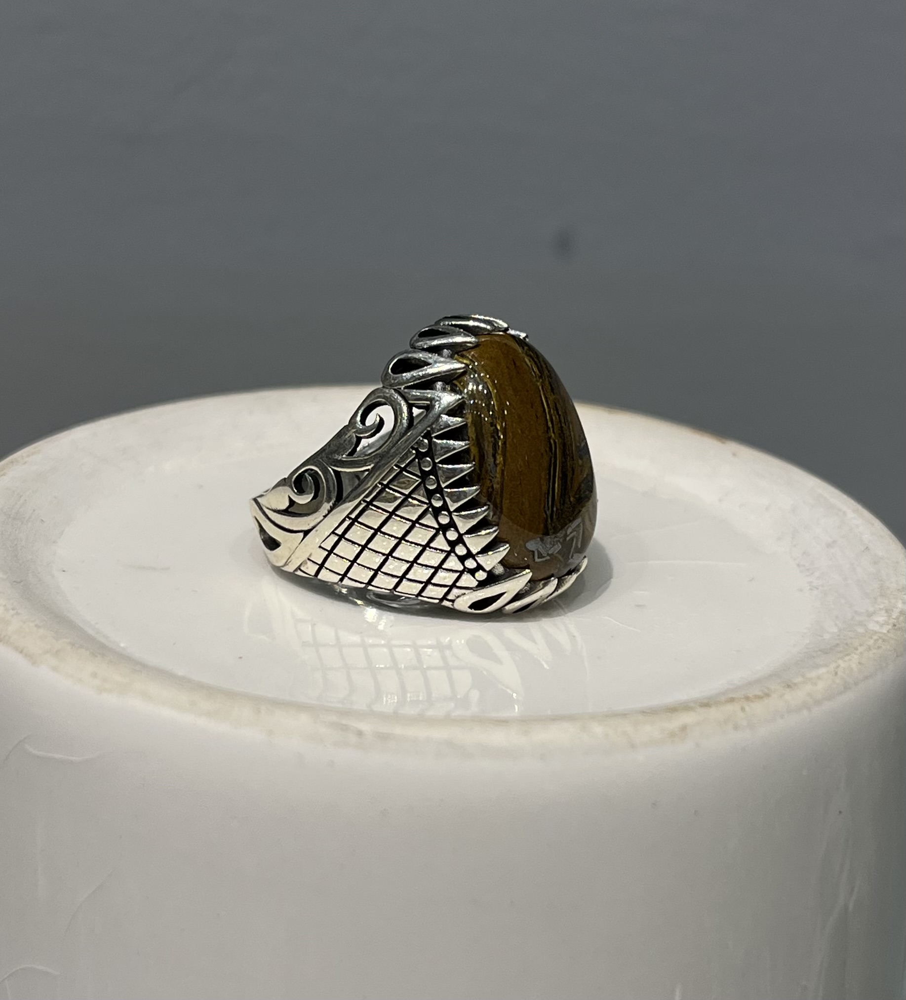 انگشتر نقره مردانه عقیق سلیمانی قهوه ای