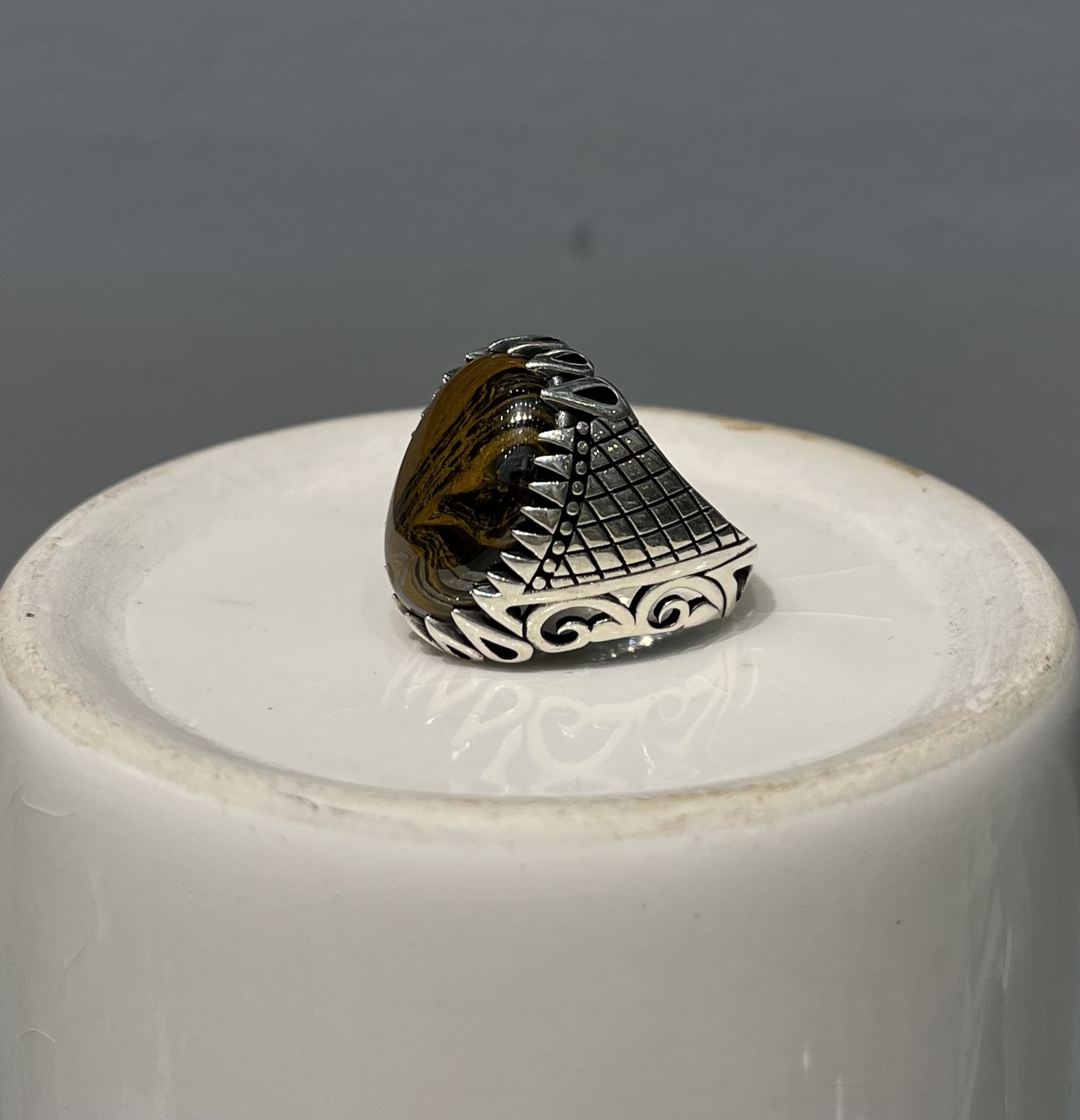 انگشتر نقره مردانه عقیق سلیمانی قهوه ای