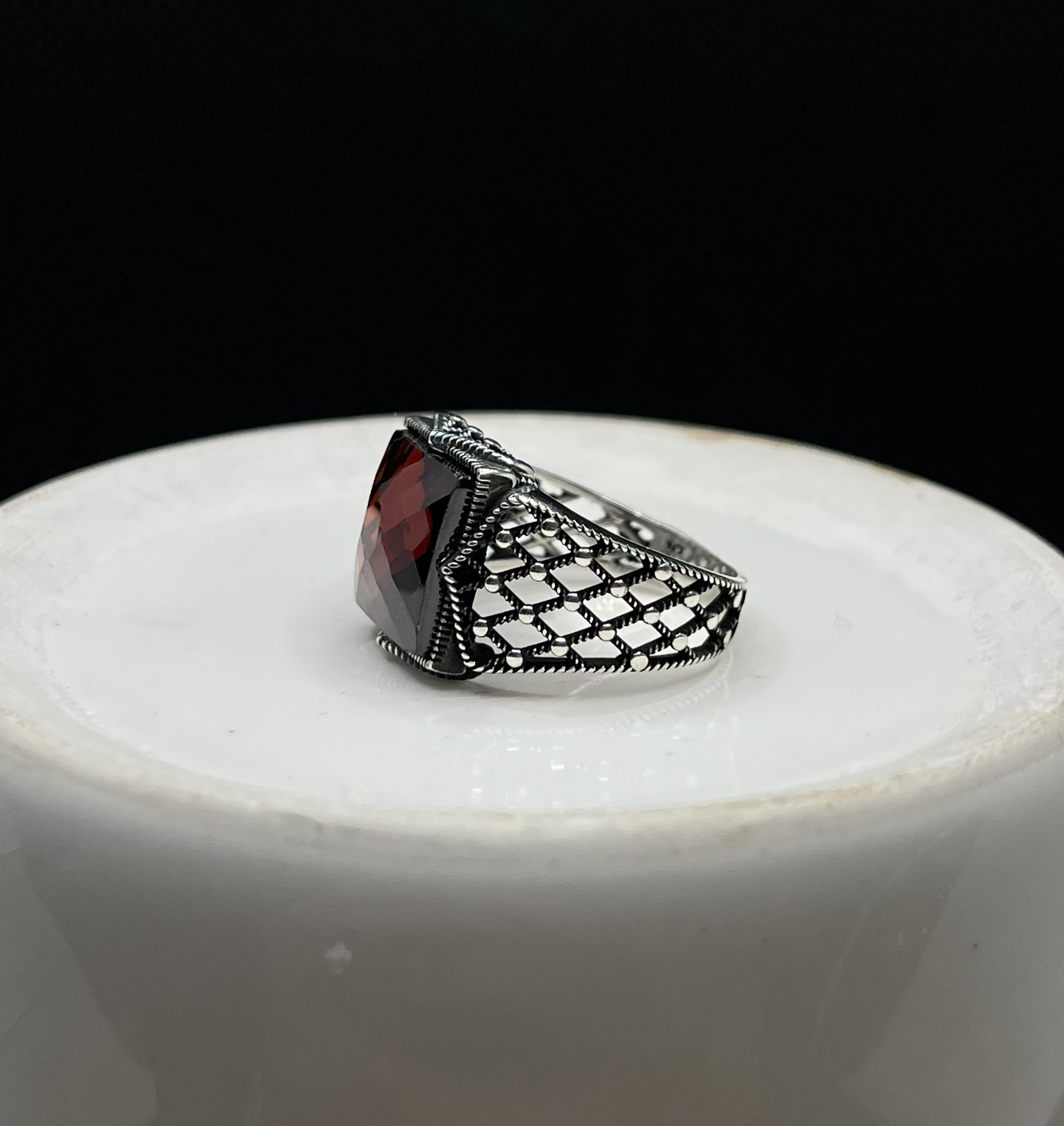 انگشتر نقره مردانه کوارتز قرمز