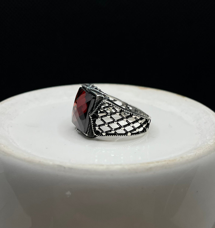 انگشتر نقره مردانه کوارتز قرمز