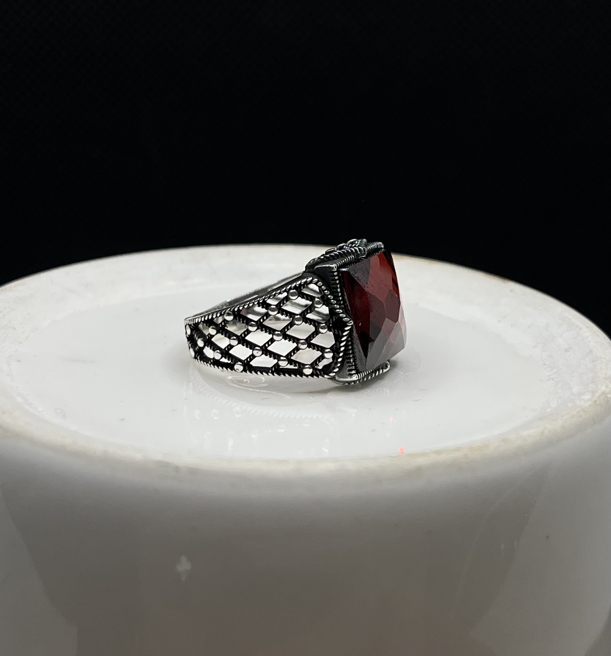 انگشتر نقره مردانه کوارتز قرمز