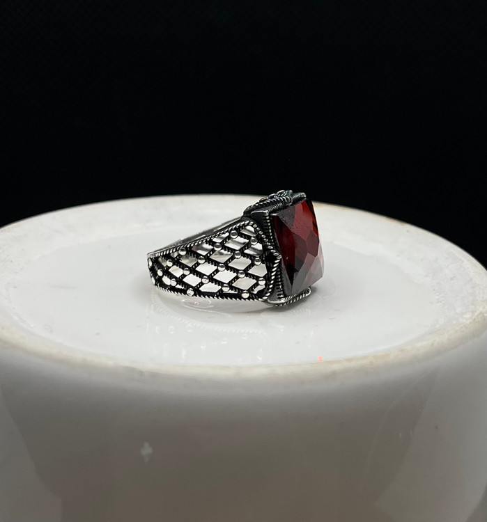 انگشتر نقره مردانه کوارتز قرمز