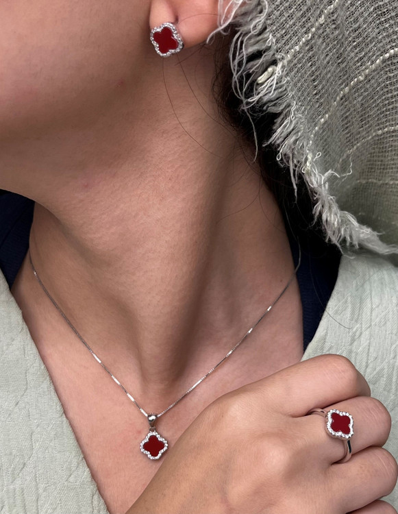 نیم ست نقره زنانه ونکلیف قرمز