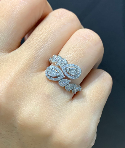 انگشتر نقره زنانه جواهری نگین باگت