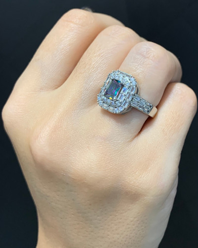 انگشتر نقره زنانه کوارتز هفت رنگ نگین باگت