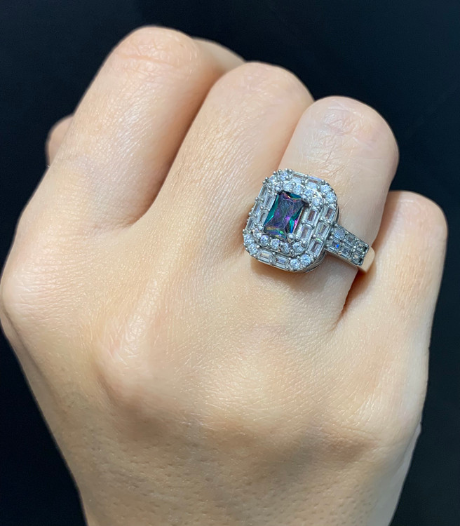 انگشتر نقره زنانه کوارتز هفت رنگ نگین باگت