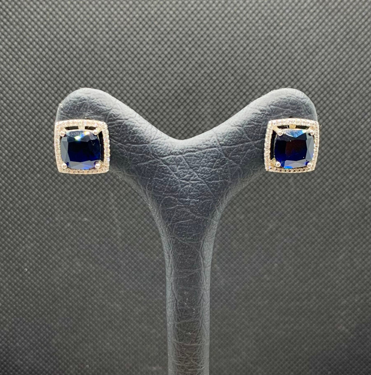 گوشواره نقره زنانه یاقوت کبود دور نگینی