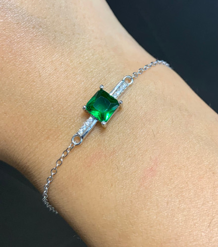 دستبند نقره زنانه زمرد سبز مربعی