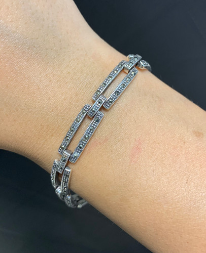 دستبند نقره زنانه سیاه قلم نگین مارکازیت