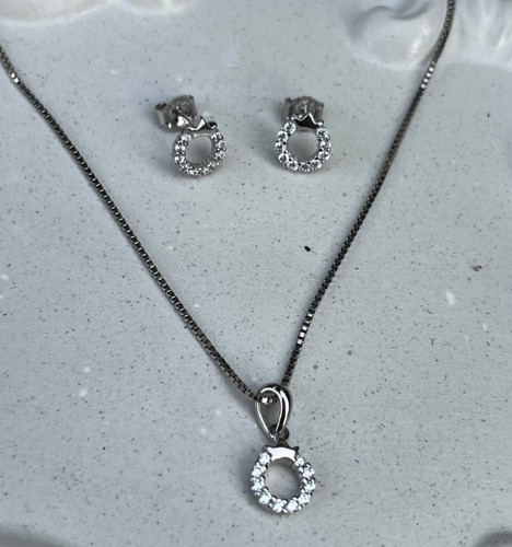 نیم ست نقره زنانه دایره ای دورنگین