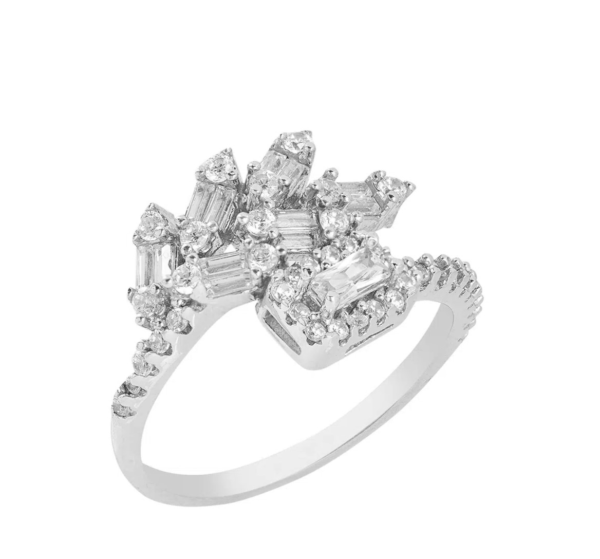 انگشتر نقره زنانه خوشه ای نگین باگت