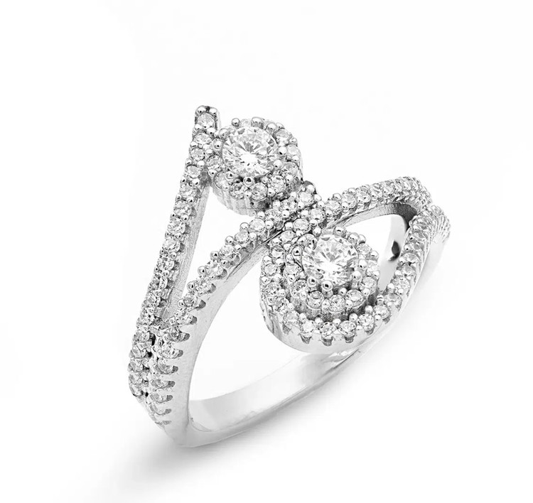 انگشتر نقره زنانه دو سر نگینی