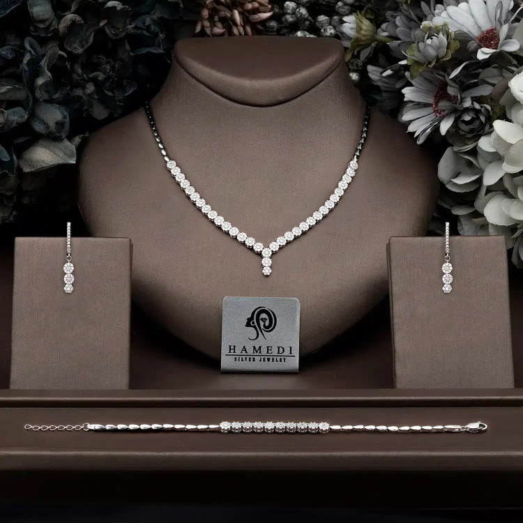 سرویس نقره زنانه جواهری فلاور نگینی