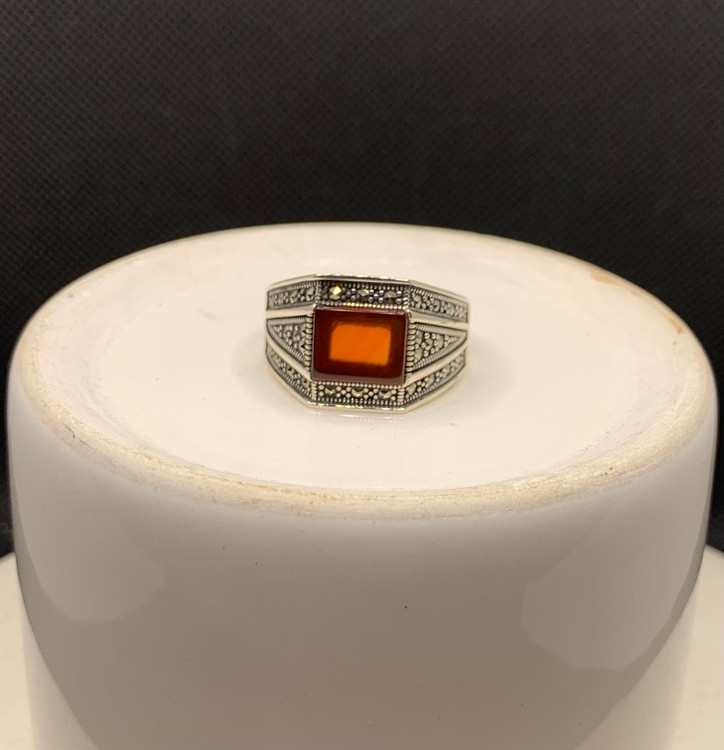 انگشتر نقره مردانه عقیق قرمز نگین مارکازیت