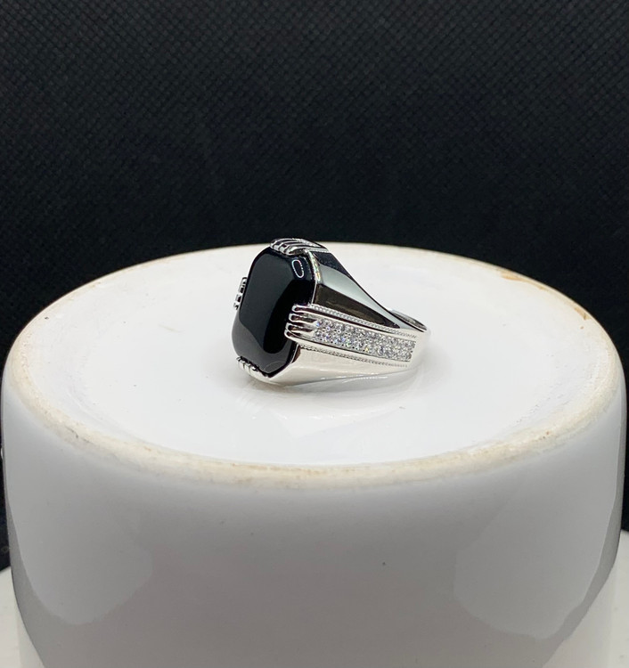 انگشتر نقره مردانه عقیق مشکی دامله