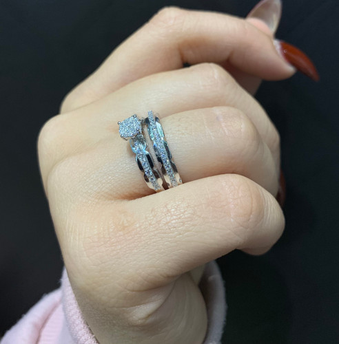 انگشتر نقره زنانه حلقه پشت حلقه سولیتر نگینی