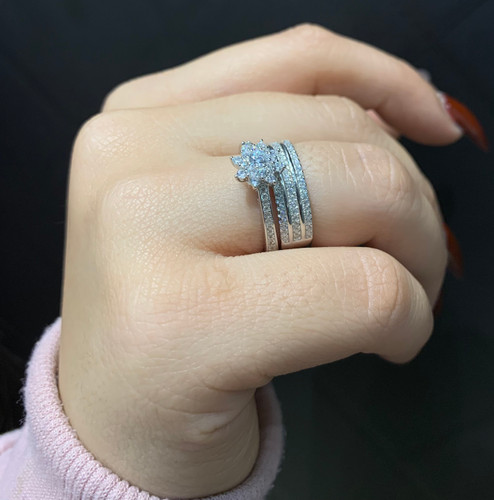 انگشتر نقره زنانه حلقه پشت حلقه فلاور نگینی