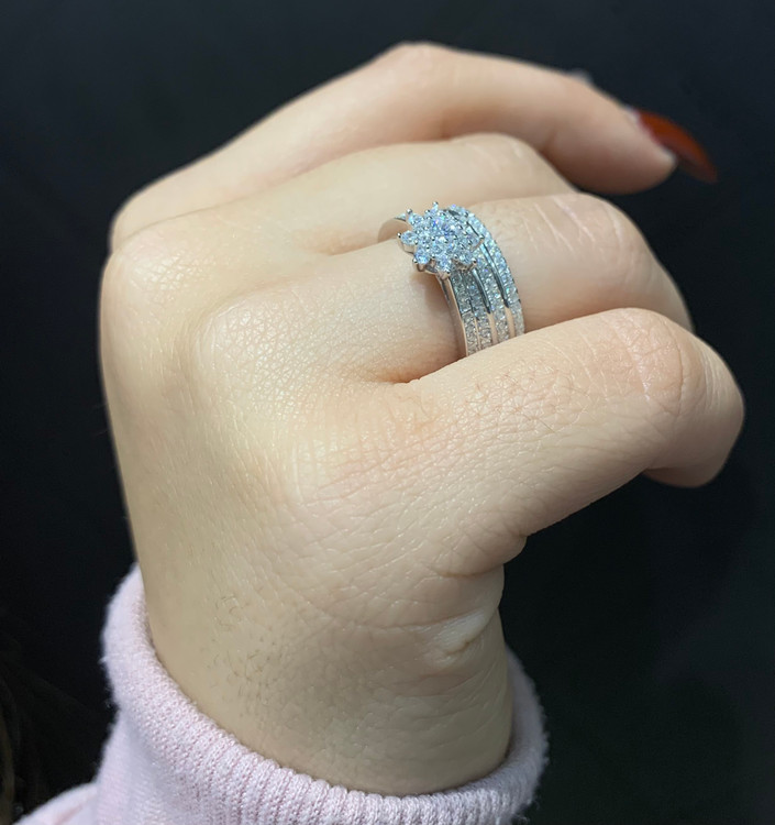 انگشتر نقره زنانه حلقه پشت حلقه فلاور نگینی