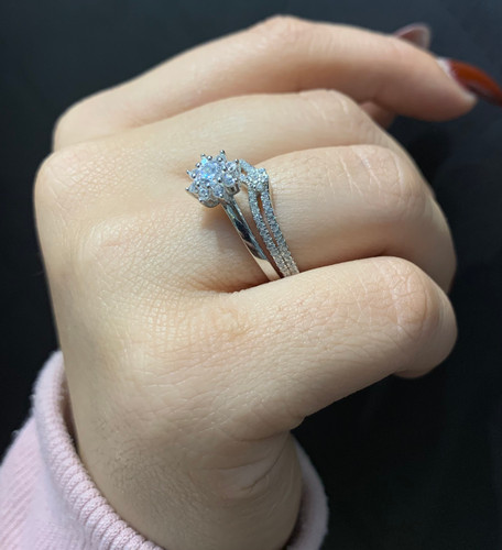 انگشتر نقره زنانه حلقه پشت حلقه سولیتر نگینی