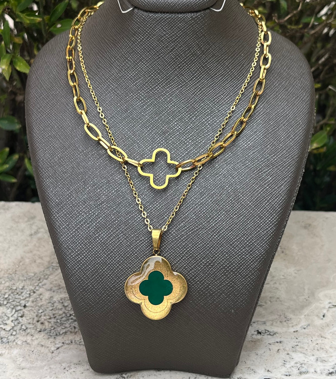 گردنبند ورق طلا زنجیر سنگ ونکلیف روکو