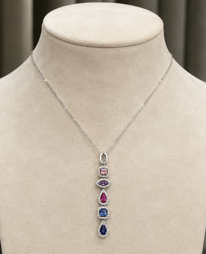 گردنبند نقره زنانه موزانایت رنگی